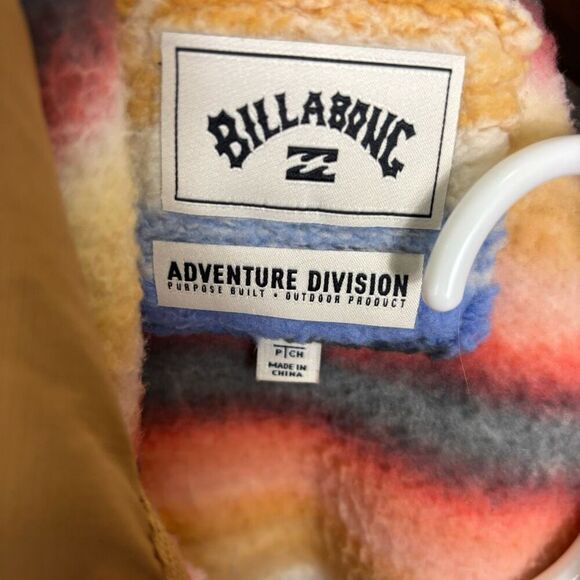 Billabong Orange, Blue, & Yellow Striped Fleece Snap Pullover Women's Small - Picture 7 of 8